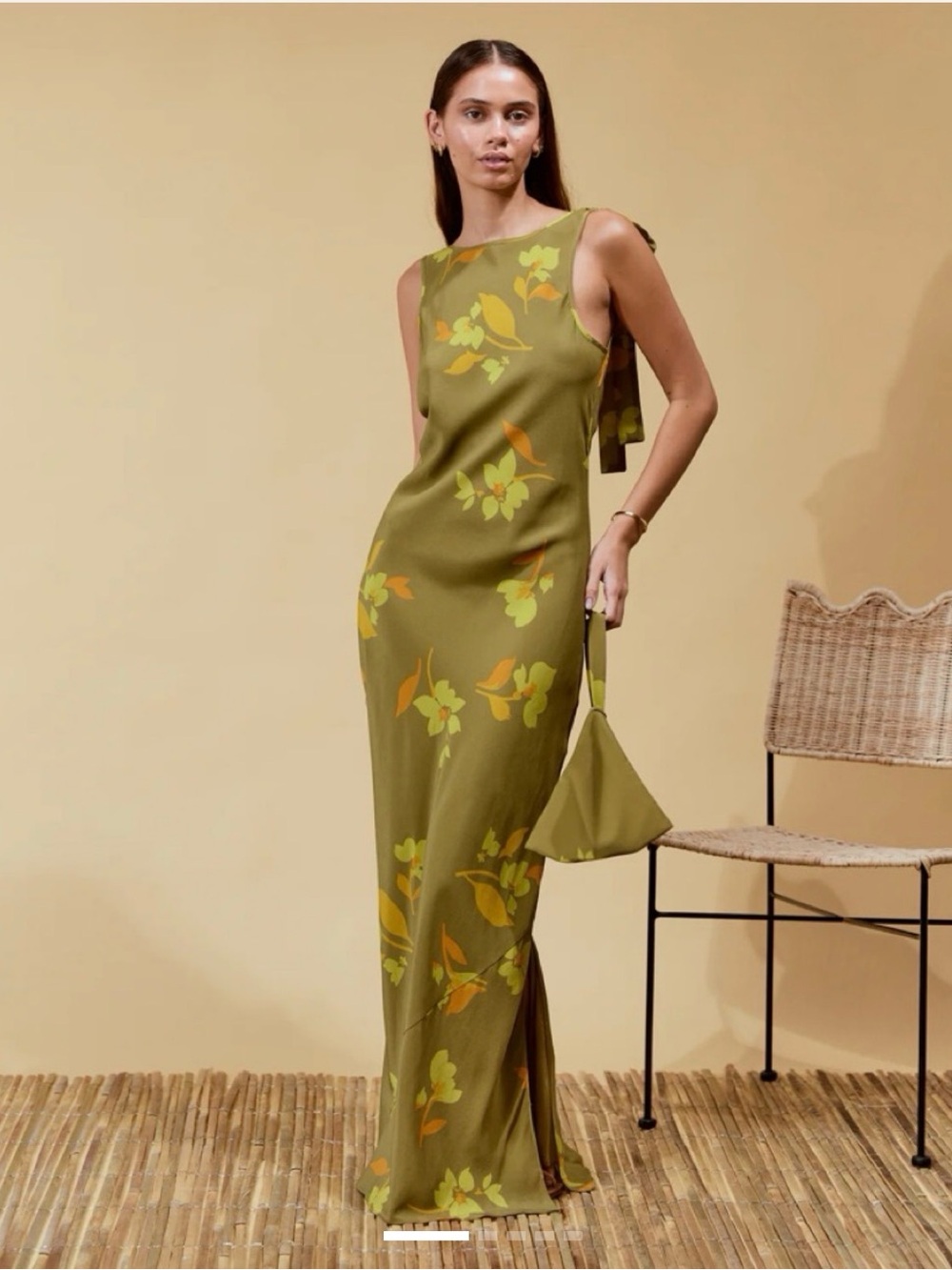 Solei Solei 100% Silk Floral Maxi Dress in Mustard Yellow Size US-8